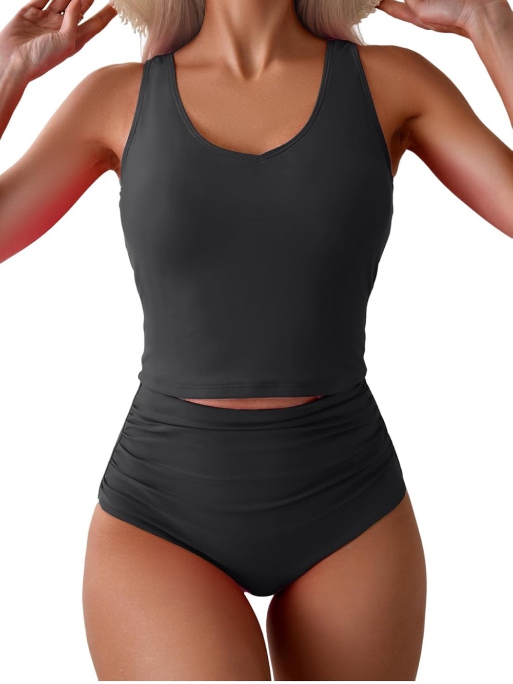 Two Piece Tankini Tummy Control Bathing suit U Back Tank Top W/high waist. XL